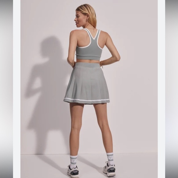 Varley- NWT Sage Green and White Sports Bra and Mini Skirt Matching Workout Set - Picture 2 of 6